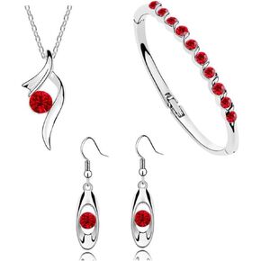 Elegant Necklace Earrings Bracelet Set Jewelry Crystal Pendant for Women Wedding Party Gift