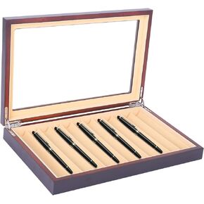 Wood Pen Display Box 12 Pen Storage Organizer Fountain Pen Collector Case Display Case (Ebony)