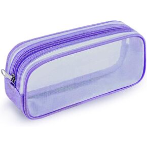 MESA Grid Mesh Pencil Case for Girls and Boys, Pen Holder with Zipper for Kids, Teens Portable Desk Organizer Pencil Pouch for School & Stationery Supplies (Purple)