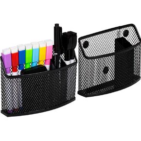 حامل أقلام مغناطيسي للخزانة، والثلاجة، والسبورة البيضاء، ومنظم خزانة معدنية شبكية لتخزين ملحقات الخزانة، وحامل علامة مغناطيسية للثلاجات، ولوحة مسح جافة، عبوة من 2، أسود in Kuwait