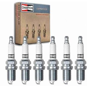 6 pc Champion Copper Plus Spark Plugs compatible with Jeep Cherokee 4.0L L6 1987-1990
