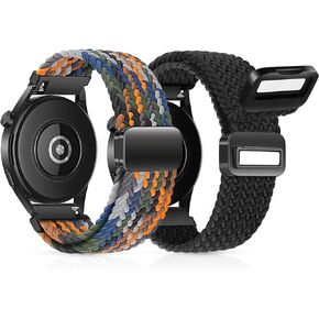 aceyoon 2 Pack Magnetic Braided Band Compatible with Samsung Galaxy Watch 3 4 5 Pro 6 Band 40mm 41mm 42mm 43mm 44mm 45mm 46mm 47mm/Active 2, 20mm Stretchy Nylon Strap for Women Men