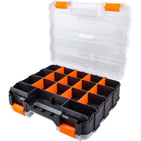 HobbyPark RC Hardware Organizer Box Adjustable Compartments Removable Dividers Durable Plastic Double Side Tools Box Screw Organizer For Nuts, Bolts, Screws, Nails, Small Parts, Tools