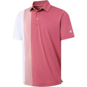 Mens Polo Shirts Short Sleeve Dry Fit Performance Moisture Wicking Casual Collared Color Block Golf Polo Shirts for Men