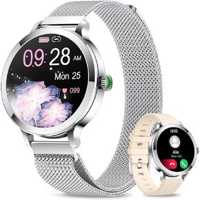 Smart Watches for Women, 1.106" AMOLED Small Screen Smartwatch Answer/Make Call for Android iOS Phones, IP68 Waterproof Fitness Activity Tracker with 100+ Sports, Heat Rate, SpO2, Rose Gold