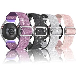 20mm Shiny Stretchy Nylon Watch Bands Compatible for Samsung Galaxy Watch 6 5 4 44 40mm/Watch 5 Pro 45mm/ Watch 6 Classic 43 47mm/Watch 4 Classic 46 42mm,Adjustable Elastic Braided Sport Women Strap