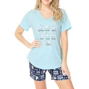 CHUNG Women Short Sleeve Shirt Pajamas Set Shorts Bottom Pants Cotton V-neck Cute Pjs Sleepwear Lounge Wear Plus Size Summer