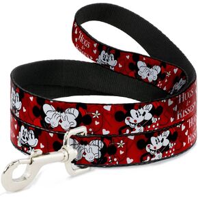 Dog Leash Mickey Minnie Hugs Kisses Poses Reds White 6 Feet Long 0.5 Inch Wide
