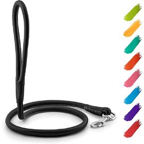 Rolled Leather Dog Leash 4Ft * 0.5 in for Small Medium and Large Dogs - Heavy Duty Leather Puppy Leash for Outdoor Walking Running Training - Strong Dog Leashes for Large Breed Dogs (Black)