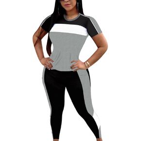 TOPONSKY Two Piece Top Workout Outfits Biker Short Sets Sports Gray Black 2XL