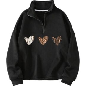 SweatyRocks Women's Leopard Print Half Zip Sweatshirt Long Sleeve Drop Shoulder Pullover Tops in Kuwait