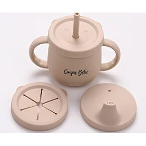 3in1 Silicone Cup with Handles, 3 Lids & Straw | Transition Sippy Cup | Snack Bowl for Babies | Perfect for Meals, Snacks and Walks. Sippy Cup with straw, sippy cup for 6+ month.