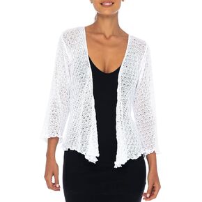 Back From Bali Womens Open Front Cotton Shrug Lightweight Tie Front Cardigan Soft Knit 3/4 Sleeve Sweater