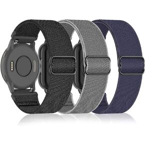 Bolesi 3 Pack 18mm Stretchy Nylon Watch Bands for Garmin Venu 2S / Venu 3S /Vivoactive 4S/ Vivoactive 3S,Soft Sport Band Quick Release Wristband Loop Elastic Strap for Men Women