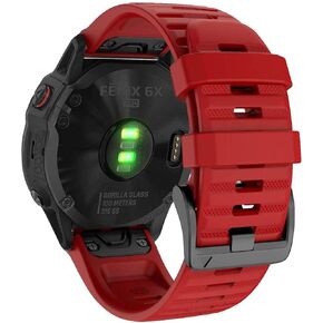 Quick Easy Fit Watch Band for Garmin Fenix 6X Pro/Sapphire,26mm Soft Non-allergenic Silicone Sport Waterproof Wristband Strap for Garmin Fenix 5X/5X Plus,Fenix 3,Quatix 3,Tactix Bravo(Red)