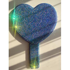 DIY Sparkling Heart-Shaped Handheld Mirror Diamond Painting Glitter Rhinestones Portable Mirror, Bling Elegant Meaningful Gifts for Girlfriends, Wife, Mom, Ladies, Blue