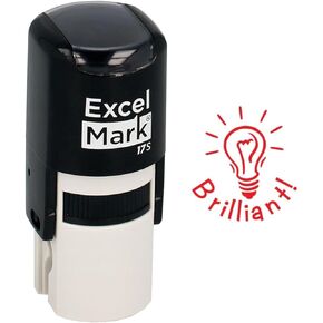 Round Teacher Stamp - Brilliant! (Light Bulb) - RED Ink