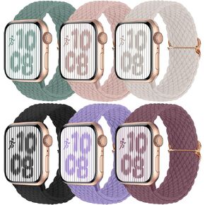 Brigtlaiff Braided Solo Loop Compatible with Apple Watch Band 38mm 40mm 41mm 42mm 44mm 45mm 49mm Women Men, Adjustable Stretchy Nylon Wristband Strap for iWatch Series 8 7 6 5 4 3 2 1 SE Ultra, 6pack
