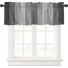 Black Gray White Rustic Window Valance Curtains, Window Treatment for Kitchen, Bathroom, Bedroom, Farmhouse Grey Ombre Wood Rod Pocket Short Curtain 1 Panel, 54x18 in