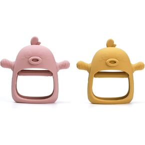 Baby Teething Toys, Never Drop Silicone Chew Toys, Mittens for Babies Over 3 Months, Pacifiers for Breast Feeding, BPA Free, Duckling Teether 1 Pack (Mango)