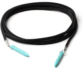 Kenfery Gothic Velvet Long Choker Necklace with Turquoise Bar Pendant Boho Black Suede Y Necklace Long Rope Wrap Chain Layered Necklace for Women (Brown)