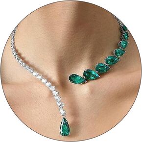Rhinestone Choker Necklace Green Crystal Necklace Sparkly Rhinestone Choker Necklace Crystal Teardrop Necklace Adjustable Open Necklace for Women Girls Prom Party Necklaces in Saudi Arabia
