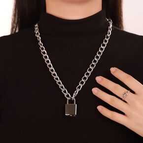 Chargances Boho Layered Lock and Key Pendant Necklace Gold Cuban Chain Long Choker Punk Adjustable Necklace Jewerly for Women and Girls