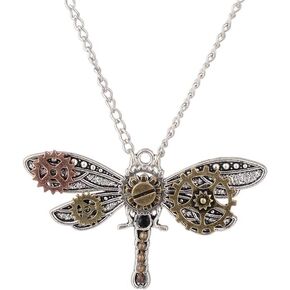 Dragonfly Steampunk Necklace Choker Punk Gothic Steam Gear Dragon Fly Pendant Necklace for Women Girls Halloween Jewelry Gifts