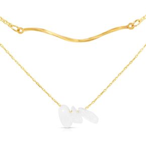 16K Gold Plated Natural Stone Layered Necklace - Dainty Women's Fashion Gold Jewelry, Layered Gold Necklaces with Stone Pendants, Cute and Tarnish Free Ladies Necklace.