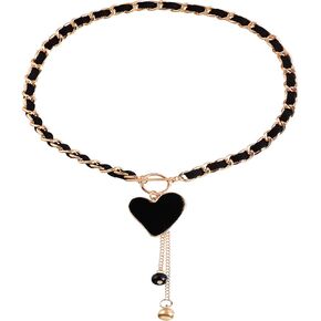 Toggle Clasp Pendant Choker Charm Necklace Metal Cable Chain with Suede Faux Leather Rope Jewelry for Women Girls