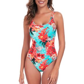 RELLECIGA Women's Scoop Neck One Piece Swimsuit Adjustable Shoulder Straps Bathing Suits