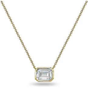 B. BRILLIANT Sterling Silver 8x6mm Octagon-Cut Bezel-Set Solitaire Choker Necklace Made with AAA Cubic Zirconia