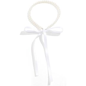Handmade Elegant Pearl Choker with Sweet Velour Long Ribbon Bow Knot Adjustable Necklace Vintage Dainty Romantic Birthday Wedding Party Jewelry for Women Girls