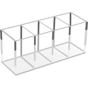 4 Slot Acrylic Pen Holder & Makeup Brush Organizer - Clear Desk Storage for Office, Beauty Supplies, Transparent Pencil, Marker, Paint Brush Holder, Stationery & Desk Accessories Organizer