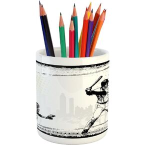 Lunarable Airplane Pencil Pen Holder, Memphis Belle Boeing B17 Flying over Shoreham Retro Airfield Technology Image, Ceramic Pencil Holder for Desk Office Accessory, 3.6" X 3.2", Pale Purpleblue