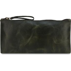 Leather Pencil Pouch, Currency Pouch, Leather Pencil Case, Zippered Pouch Paper Money, Pen Case, Pen & Marker Case, Pencil Case (Forest Green)
