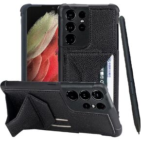 for Samsung Galaxy S21 Ultra Case with S Pen Holder, PU Leather Wallet Case with Card Slots, Built-in Invisible Versatile Kickstand, Airbag Corners Protection Military Grade Shockproof (Black)
