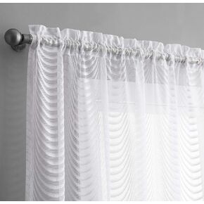 Warm Home Designs Pair of 2 Silver Color Short Length 30" x 24" Sheer Pole Pocket Kitchen Tiers. Scalloped Café Curtains Also Great for Covering Bathroom or Dining Room Window. WA Silver Tiers 24"