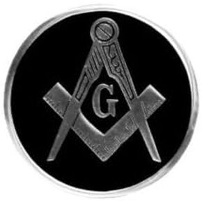Square & Compass Round Masonic Auto Emblem - [Black & Silver][2'' Diameter]