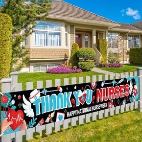 HOWAF Thank You Nurses Fence Banner Nurse Appreciation Week Fence Banner for International Nurse Week Party Supplies, Long Fabric Nurse Banner for Happy Nurses Week Decoration, Thank You Nurses Banner
