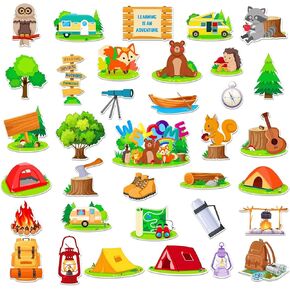 WhatSign Camping Bulletin Board Decoration Set for Classroom 36Pcs Fall Welcome Woodland Animals Bear and Squirrel Camping Themed Decor Cut Outs Cute Tent Cutouts for School Camping Party Supplies