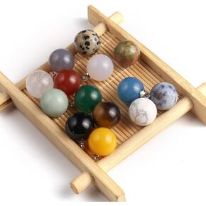 LE SKY 20 Pcs Natural Stone Pendants Ball Shape Healing Crystal Agate Stone Bead for Jewelry Making Necklace