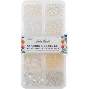 John Bead Sequins and Beads Kit APX 81g Mix 10 Types, Green Palette