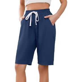 WROLEM Women Casual Summer Bermuda Shorts Drawstring with Pockets Lounge Walking Athletic Lightweight