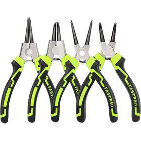 FASTPRO 4-Piece 7-inch Snap Ring Pliers Set, Internal/External Circlip Pliers Kit with Straight/Bent Jaw, Heavy Duty for Ring Remover Retaining