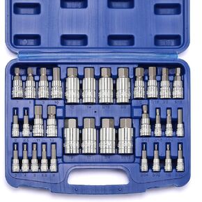 CASOMAN 33 Piece Master Hex Bit Socket Set, S2 Steel, SAE And Metric, Allen Socket Bit, 5/64-inch to 3/4-inch, 2mm to 19mm Socket Tool Kit
