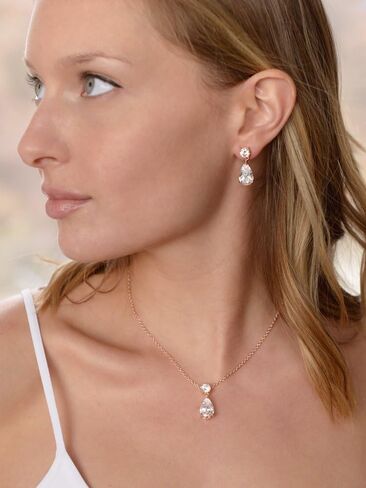 طقم قلادة وأقراط زفاف على شكل دمعة مطلية بالذهب الوردي عيار 14 قيراط من مارييل لحفلات الزفاف ووصيفات العروس والحفلات الراقصة in Kuwait