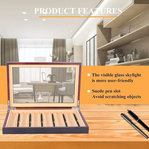 Wood Pen Display Box 12 Pen Storage Organizer Fountain Pen Collector Case Display Case (Ebony) in Saudi Arabia