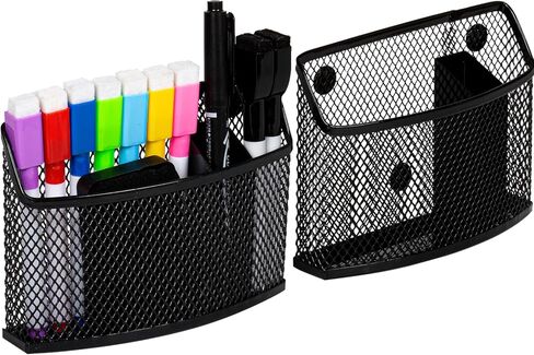 حامل أقلام مغناطيسي للخزانة، والثلاجة، والسبورة البيضاء، ومنظم خزانة معدنية شبكية لتخزين ملحقات الخزانة، وحامل علامة مغناطيسية للثلاجات، ولوحة مسح جافة، عبوة من 2، أسود in Kuwait