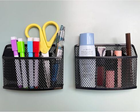 حامل أقلام مغناطيسي للخزانة، والثلاجة، والسبورة البيضاء، ومنظم خزانة معدنية شبكية لتخزين ملحقات الخزانة، وحامل علامة مغناطيسية للثلاجات، ولوحة مسح جافة، عبوة من 2، أسود in Kuwait